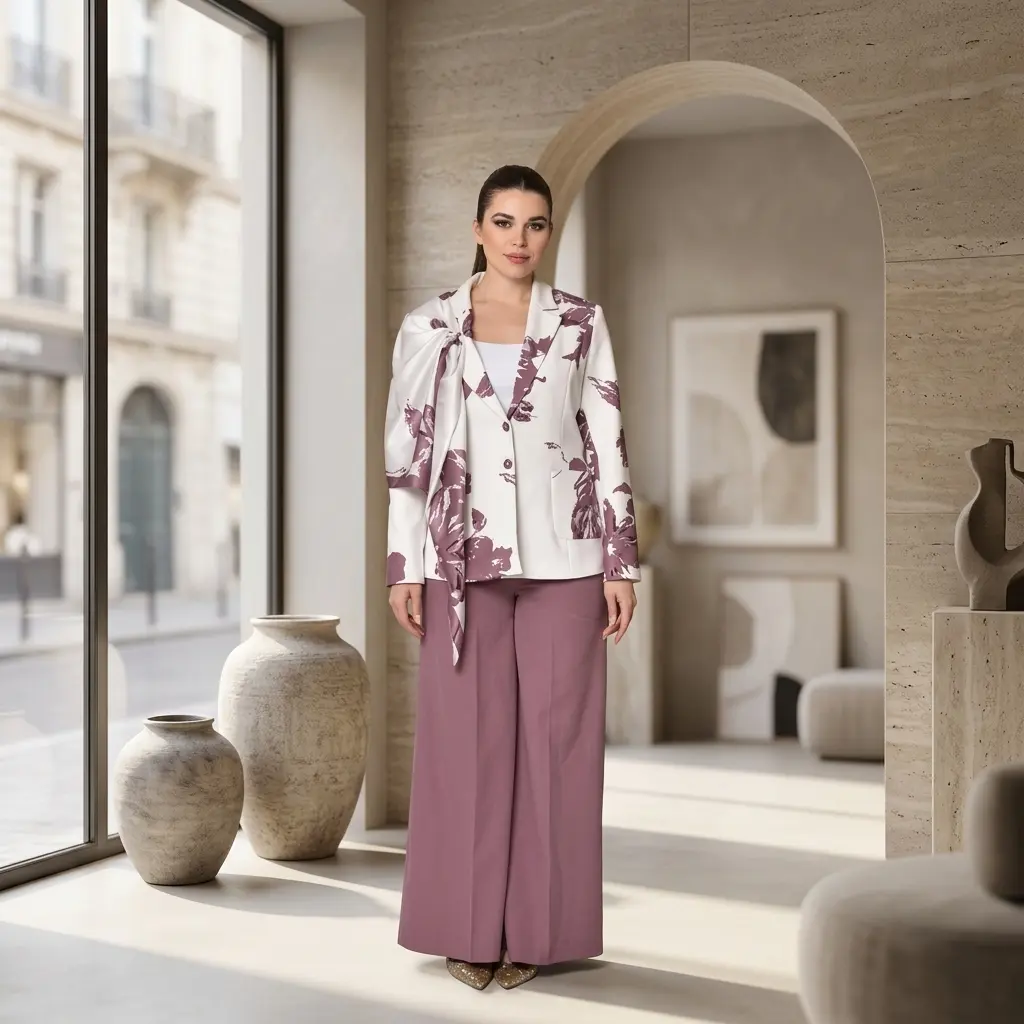 Floral Suit Move with Scarf Suit Two Pieces Outfits- LF0225-2