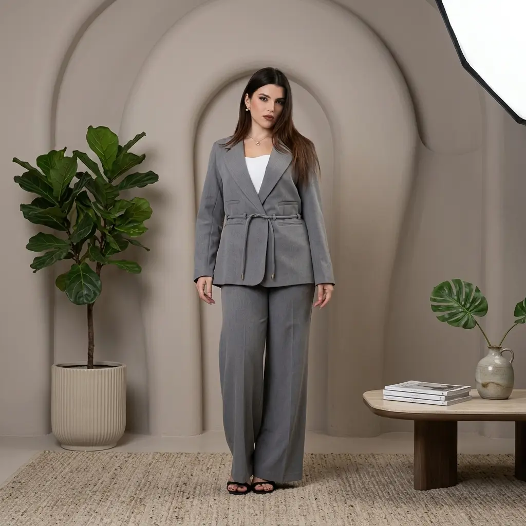Grey Two Pieces Outfit with Belt - MR1025-02