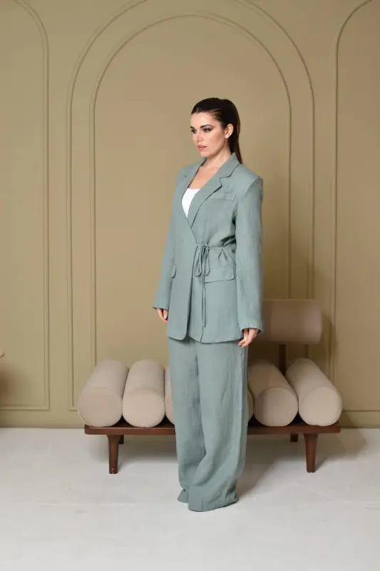 Terquize Linen Suit with Tying Side FG0226-04