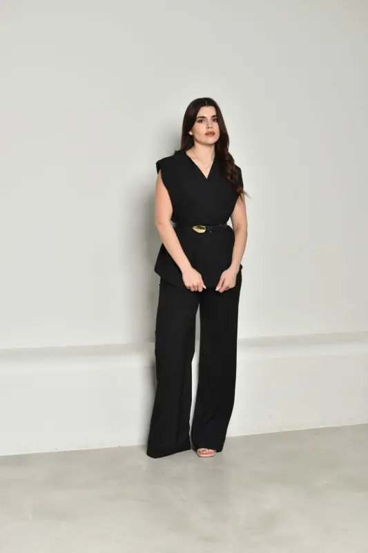 Black Two Pieces Outfit with Belt- ST23