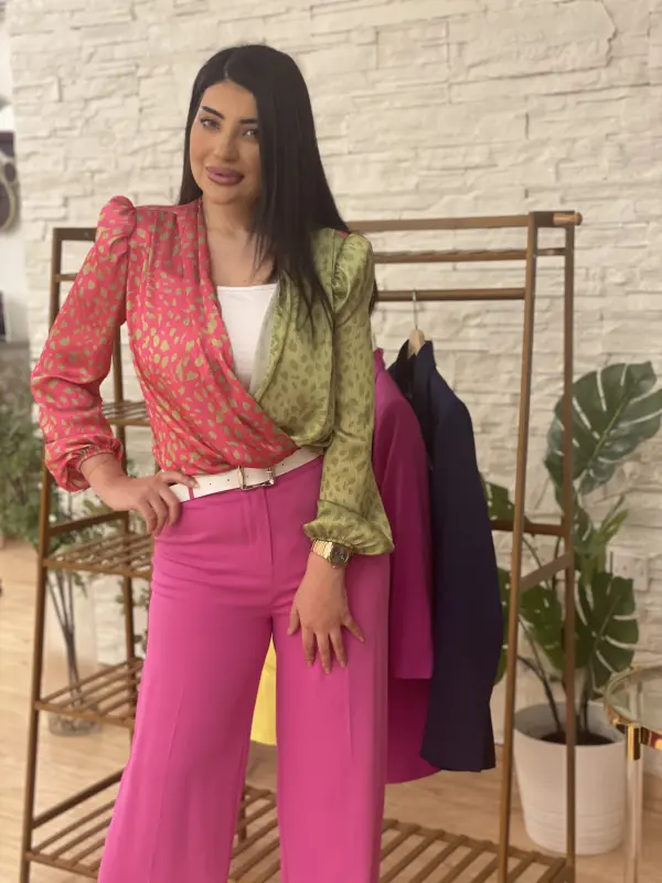 Fuchsia & Green Blouse