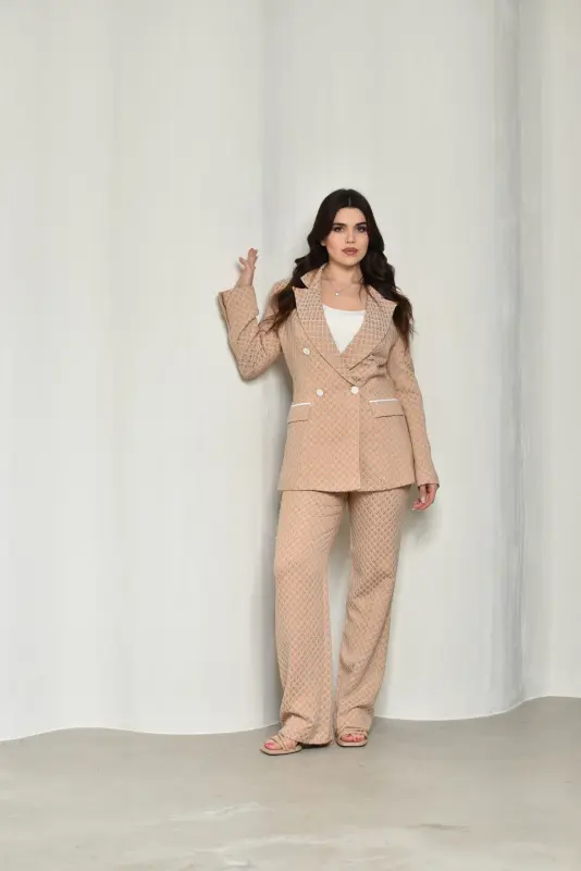 Beige Embroidered Two Pieces Outfits- ST20