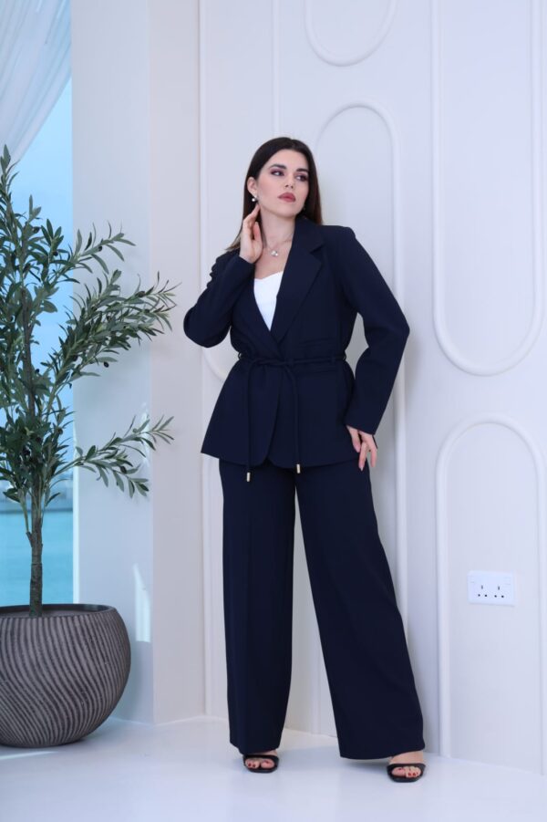 Navy Blue Two Pieces Outfit with Belt - MR1025-01